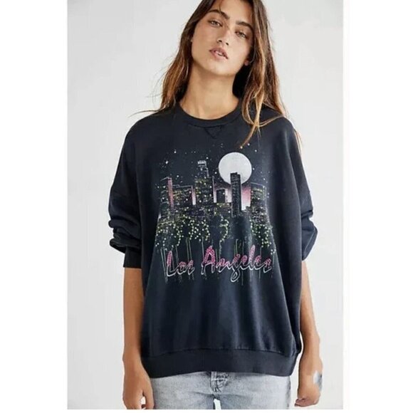Free People Vintage Soul Los Angeles LA Skyline Pullover Sweatshirt Size L NWT - Picture 1 of 8